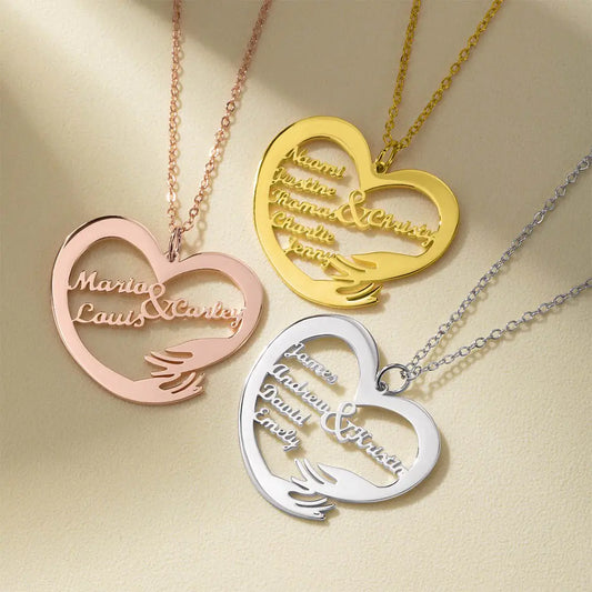 Personalized 1-6 Names Heart Necklace, Mother Heart Necklace WITH FREE GIFT BOX